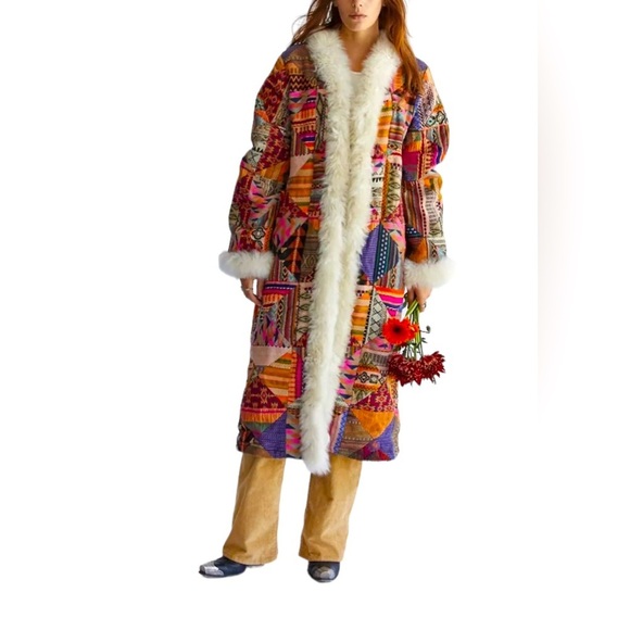 Free People Caravan Patchwork Shearling Trim Coat - Picture 1 of 4